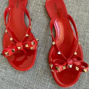 Valentino Rockstud PVC Sandals in Red